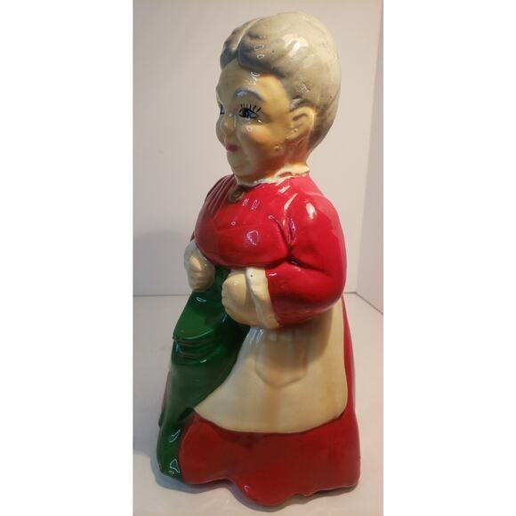 Vintage Ceramic Mrs. Claus Figurine Hand Painted Holding Stocking 10" Holiday - Picture 8 of 16